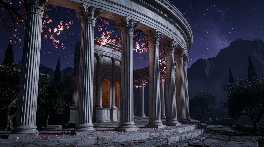 The fluted marble colonnade