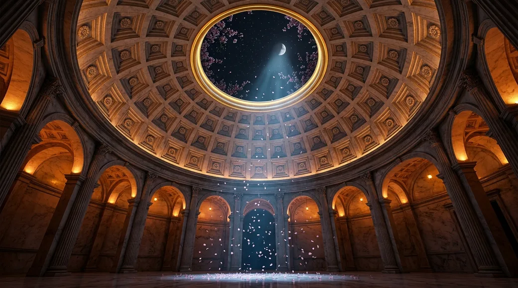 The coffered dome and its open oculus
